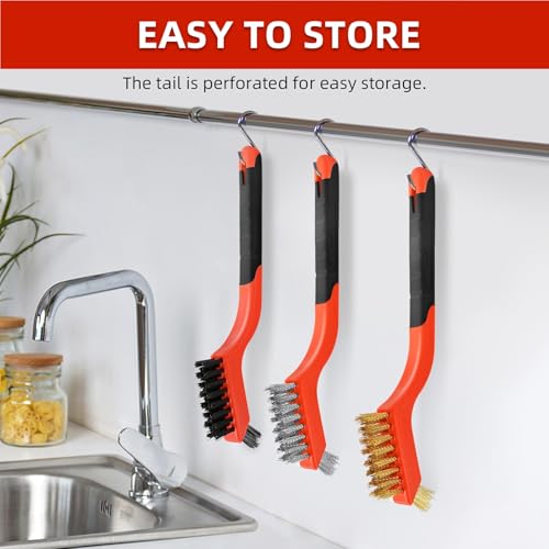 3PCS Wire Brushes for Cleaning Rust, Nylon, Brass & StainlessSteel Bristles - style: 3pcs