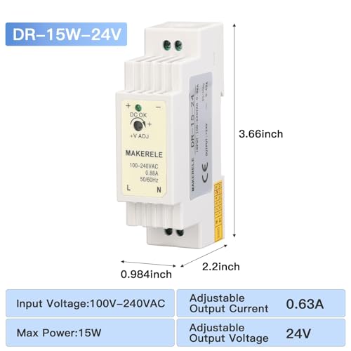 MAKERELE 15W 24V DR AC to DC Slim DIN Rail Power Supply - style: 15W-24V