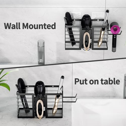 FUNKYLEE 3-in-1 Universal Hair Tool Organizer Wall Mount, Black - 2 Pack - color: 2PCSBlack
