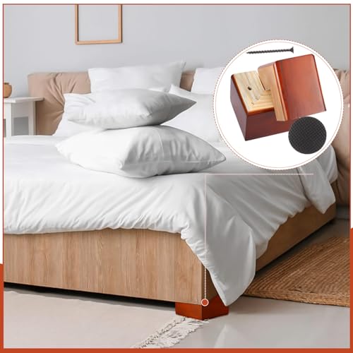 Geelin 4 Pack Wooden Furniture Risers 3 Inch High L‑Shaped Bed Risers with Metal Screws and Anti-Slip Pads Furniture Legs Couch Legs Replacement Sofa Feet for Coffee Table Bed Dresser (Brown) - color: Brown, size: 3 Inch