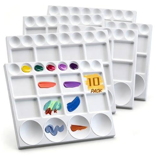 Lyellfe 10 Pack Plastic Palette, 20 Well Reusable Paint Palette