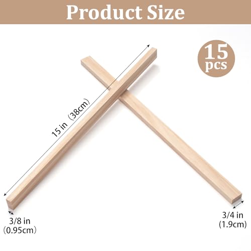 Wood Strips Slats Wooden Sticks for Crafts 3/8" × 3/4" × 15", 15 PCS Thin Wood Planks Trim Lumber Support Flat Boards Pieces Square Wooden Dowel Rods for Crafting, Woodworking, Model Making - size: 3/8x3/4x15 in - 15 PCS