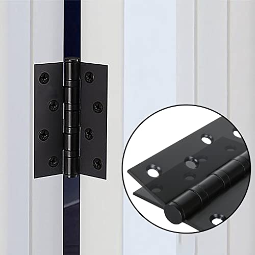6PCS Matt Black Door Hinges 4 Inch x 3 Inch, Square Interior Hinges, Stainless Steel Hardware Hinge for Interior Door and Exterior Door Use, Hinge Bearing Diameter 1/2 Inch, Thickness 1/10 Inch