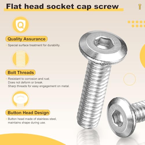 METALLIXITY Flat Head Hex Socket Cap Screws Bolts 1/4"-20x1 30Pcs - color: Silver Tone, size: 1/4"-20x1"