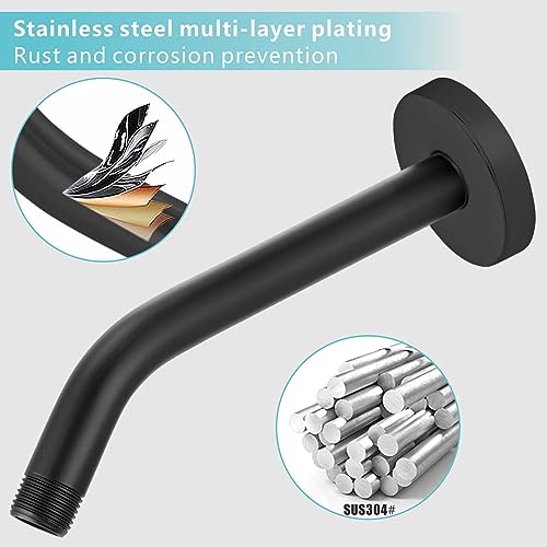 Shower Arm with Flange, 10 Inches Wall Mount Replacement Shower Head Arm For Fixed Shower Head and Handheld Showerhead, Matte Black - color: Matte Black, style: 10 Inch
