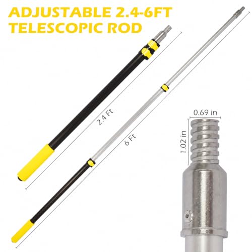2.4–6 FT Telescoping Extension Pole, Lightweight Aluminum Extendable Paint Roller Pole for Painting, Dusting, Window Cleaning, Sturdy Extension Pole with Foam Grip (Yellow) - size: 6 FT Yellow