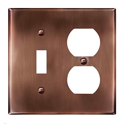 ENERLITES Combination Toggle Switch & Duplex Receptacle Metal Wall Plate - color: Antique Copper, size: Standard Size