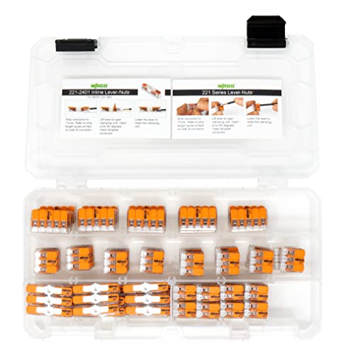 WAGO 221 Lever Nuts 90pc Compact Splicing Wire Connector Assortment with Case. Includes 221-2401, 221-412, 221-413, 221-415