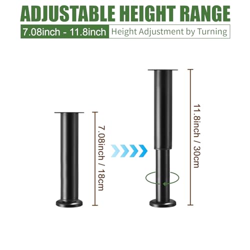 Furniture Legs Metal Adjustable 4 Pcs 7.08-13.4 inch, Adjustable Cabinet Legs for Sofa/Bed/Chair/Dresser/Table, Bed Center Slat Support Legs, Black - size: 7.08-13.4" (4pcs)