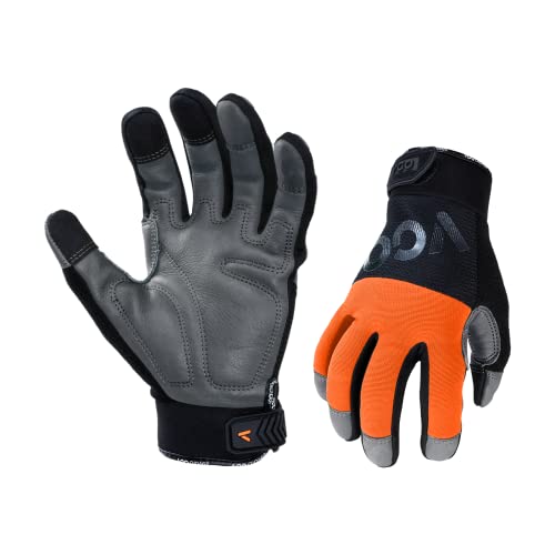Vgo... 1-Pair Anti-Vibration Safety Work Gloves, Mechanics Gloves, Multi-purpose water resistant Leather Work Gloves (Size L, Black& Orange, CA7723WR) - size: Large (Pack of 1), style: Orange-cow Leather