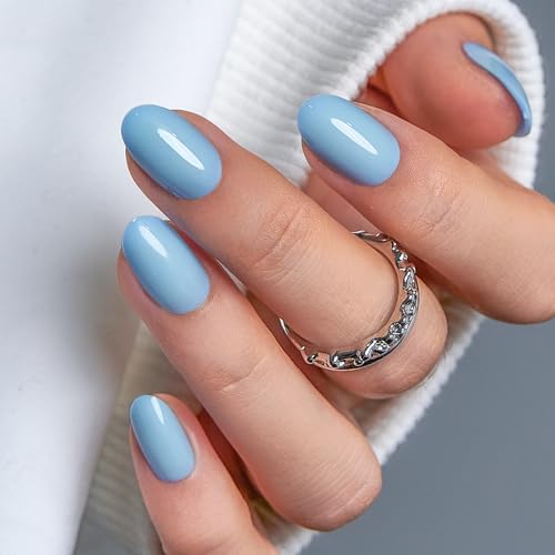 CurvLife Short Oval Press On Nails, Sky Veil Blue, Soft Gel - color: B2 - Sky Veil blue