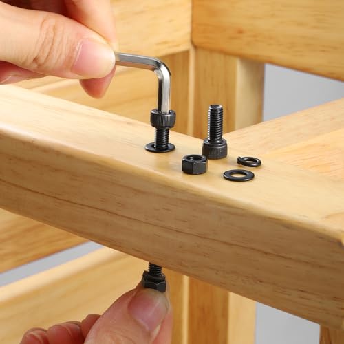 (30 Sets) M5 x 60mm Hex Socket Head Cap Screws Bolts and Nuts, Flat & Lock Washers Kits, 12.9 Grade Alloy Steel, Allen Socket Drive,Black Oxide Finish, with Hex Spanner - size: M5x60mm