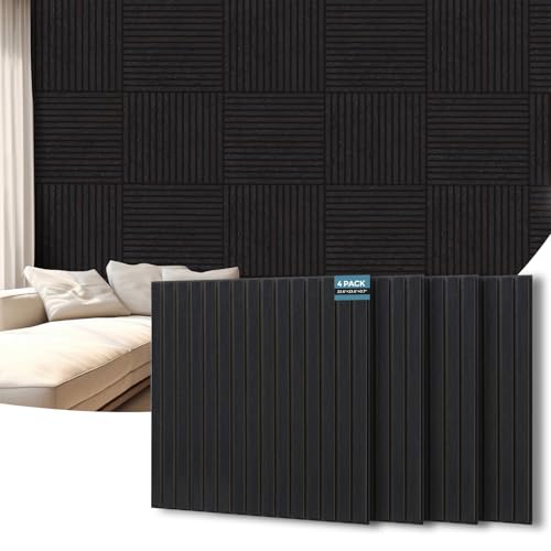 AKUMAX 4-Pack Wood Slat Acoustic Wall Panels, 23.6 x 23.6 in 3D Sound-Absorbing Panels for Walls & Ceilings, Fire-Retardant, FSC-Certified Materials, 15.5 Sq Ft, Black Oak - color: Black Oak