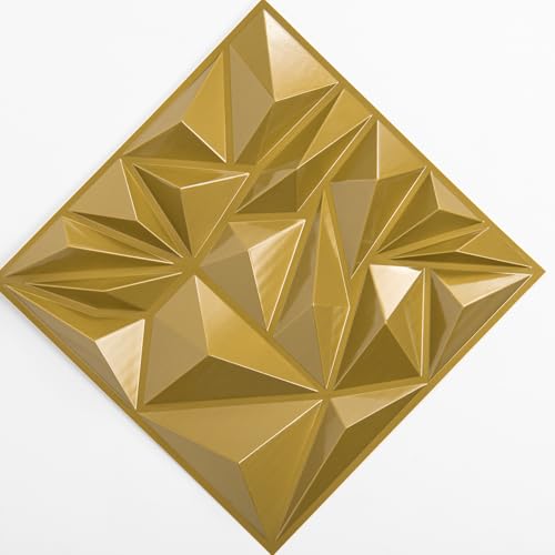 Art3d 33-Pack Modern Diamond Textured 3D Wall Panels, 12 x 12 in, Gold - color: Gold, size: 12x12 Inch 33 pcs