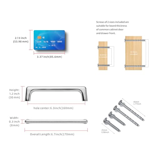 LIMUR 10 Pack 6.3 Inch (160 mm) Hole Center Polished Chrome Cabinet Pulls - Solid Zinc Alloy Kitchen Cabinet Handles, Drawer Pulls,Drawer Handle, Wardrobe & Dresser Handles, Cupboard Hardware - color: Polished Chrome, size: 6.3"/160 MM Hole Center
