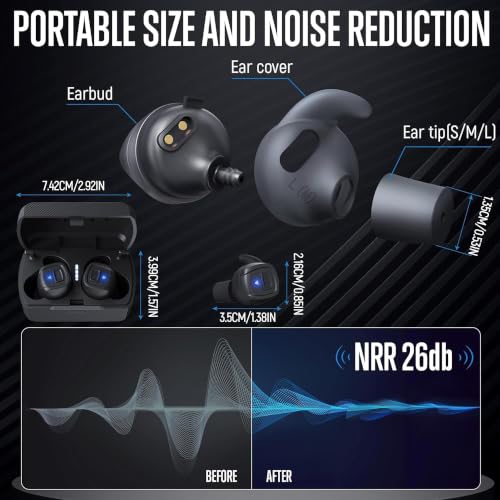 GLORYFIRE Bluetooth Shooting Ear Protection & Sound Amplification, Dark - color: Dark