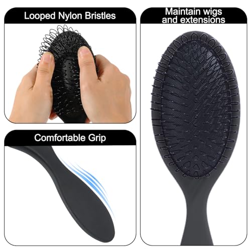 SIMPOR 3PCS Wig Brushes for Synthetic, Wig Brush Comb Set for Human Wigs - color: Black - 3 Pcs