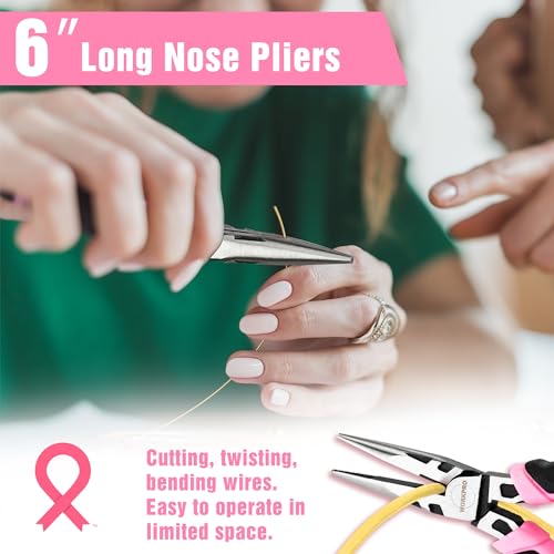 WORKPRO 3 PCS Pink Pliers Set, Needle Nose & Diagonal & Slip Joint Pliers