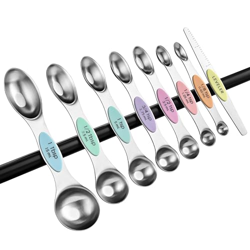 Spring Chef Stainless Steel Magnetic Measuring Spoons Set of 8, Pastel - color: Pastel, size: 1-Pack