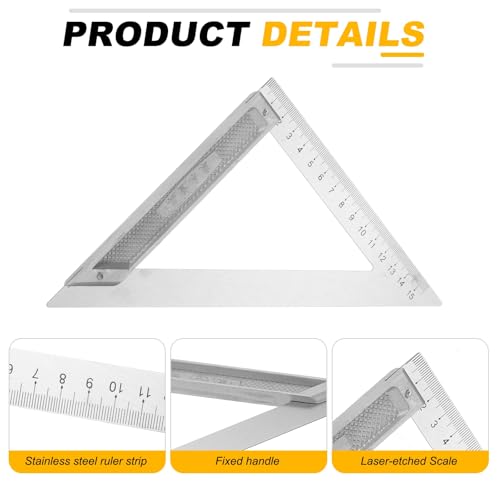 HARFINGTON 2Pcs Rafter Square 8" Imperial Aluminum Alloy Carpenter Measuring Layout Tool Metal Triangle Ruler Protractor for Woodworking and Carpentry - size: 8"