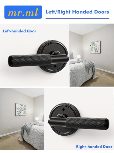 Knurled Door Lever Black Privacy Door Handle, 1 Pack - color: Black