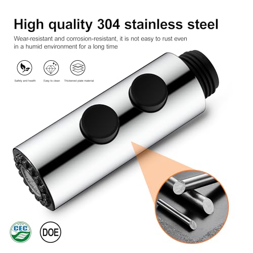 TIORIY Metal Kitchen Sink Faucet Head Replacement, Chrome Kitchen Faucet Spray Head with 15 Adapters, Stainless Steel Pull Out Kitchen Faucet Replacement Sprayer Nozzle - color: Chrome