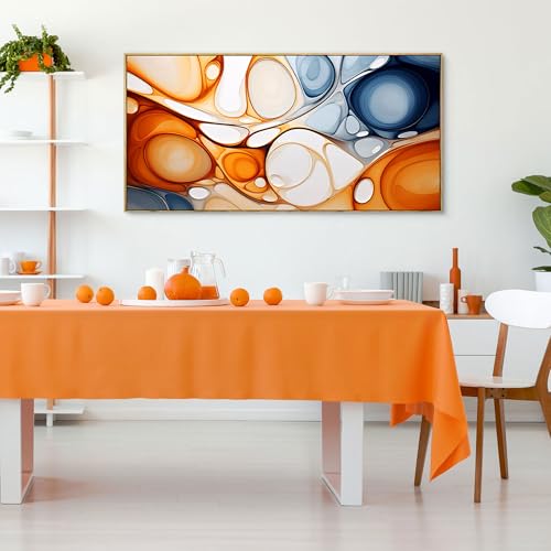 KLAKLA Orange and Blue Abstract Wall Art - Modern Picture Artwork for Wall Decor - Frame Wall Art for Living Room Office Bedroom - color: Colorful + Orange Frame, size: 58"L x 29"W