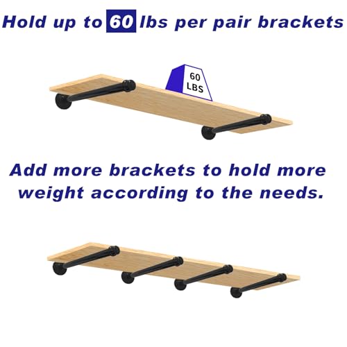 6 Pack Pipe Shelf Brackets 12 Inch, Industrial Iron Pipe Floating Shelves Bracket Heavy Duty Metal Shelving Brackets for DIY Shelves - size: 12 inch - 6 Pack