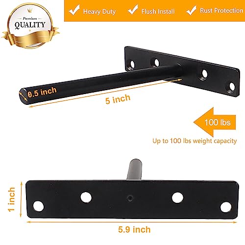 Blind Floating Shelf Brackets 5 Inch - DIY Heavy Duty Wall Shelf Brackets, Solid Steel Matte Black Hidden Support with Hardware for Custom Wood Shelves (6 Pack) - size: 5 Inch - 6 Pack