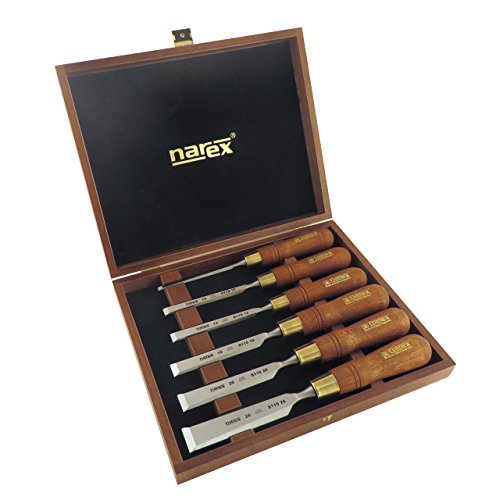 Narex Czech Steel Premium 6 pc set w/ 6 mm (1/4), 10 mm (3/8), 12 mm (1/2), 16 mm (5/8), 20 mm (13/16), 26 mm (1-1/16) Woodworking Chisels w/Hornbeam Handles in Wooden Presentation Box 853200