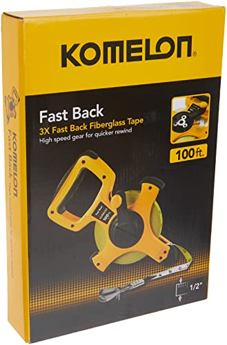 Komelon 8811 Fast Back Open Reel Long Tape Measure with Double Nylon Coated Fiberglass Blade 100-Feet by 1/2-Inch, Yellow,White - size: 30.5 m, style: FASTBACK FIBERGLASS - 100FT
