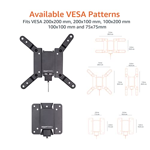 Amazon Basics Fixed Flat TV Wall Mount, Low Profile, for 12" to 40" TVs, VESA 200x200, 40 lbs Capacity, with Installation Template, Black - size: 12" to 40", style: Fixed