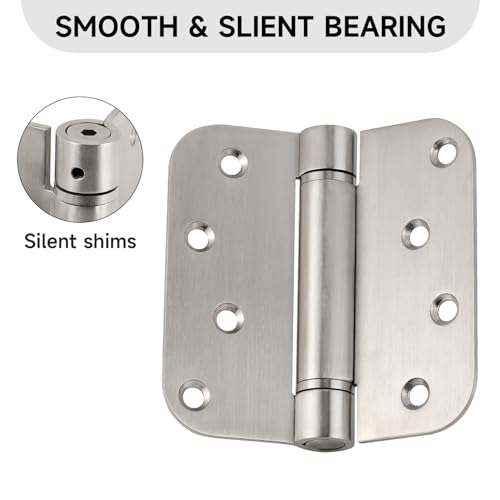 4 Inch Self Closing Door Hinges, 2 Pack, 304 Stainless Steel Spring Hinges - style: S hole - 5/8'' Corners