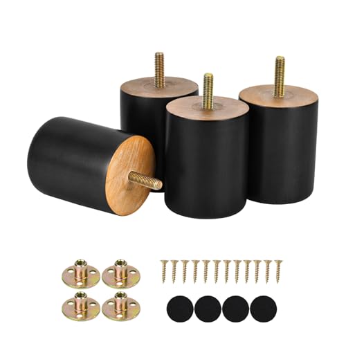 Maricome 3 Inches Wood Legs Set of 4, Black Round Wooden Replacement Feet Predrilled M8 Bolt for Sofa Couch Dresser Ottoman Cabinets Chair Screw in - color: 3 Inch Black