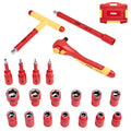 FESA Electrician Insulated Socket Set - 1000V 20-Piece Professional Insulated Ratchet & Socket Wrench Set (1/2" Drive) w/ 4 Hex Bits, T-Handle & Extension - 1000 Volt Insulated Tools for Electricians - style: 1/2" Drive (Storage Case)