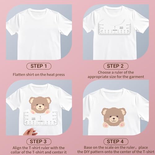 Tshirt Ruler Guide Vinyl Alignment, Transparent V-Neck/Round PVC Ruler for Alignment, Designs Pocket Logo, Fit for Heat Press, Alignment, Children Youth Adult, Front and Back Measurement