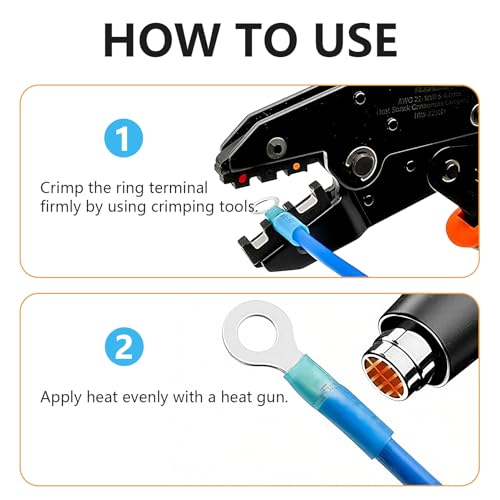 Heat Shrink Ring Terminals Wire Connectors #10 1/4" 5/16" 3/8" Ring Terminal Kit 12-10 16-14 22-16 Gauge Insulated Crimp Electrical Connector Set (Pack of 120Pcs)