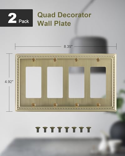 2-Pack Quad Decorator Outlet Cover Plate, Antique Brass - size: Quad Decorator 2PK