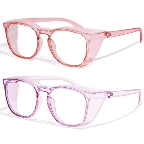 Safety Glasses Anti Fog Clear Blue Light Blocking Eye Protection Nurse Goggles for Women Men - color: A92 Clear Pink + Clear Purple