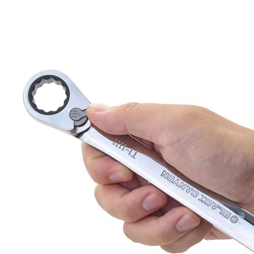 BLACK CANYON 3/4 Inch Ratchet Combination Wrench, 12-Point Box End & Hex Opening, Polished Steel Ratcheting Wrench with SAE & Metric Sizes - size: 3/4 Inch, style: Inch