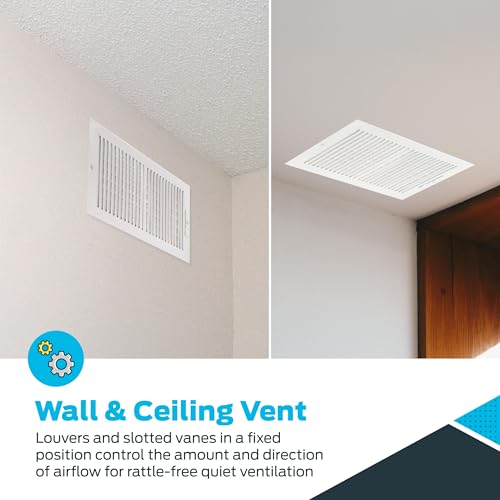 EZ-FLO 14 x 8 Inch (Duct Opening) Air Vent Cover for Wall or Ceiling, Two-Way Ventilation Register, Solid Steel HVAC Register Cover, White, 61662 - size: 14 in. x 8 in