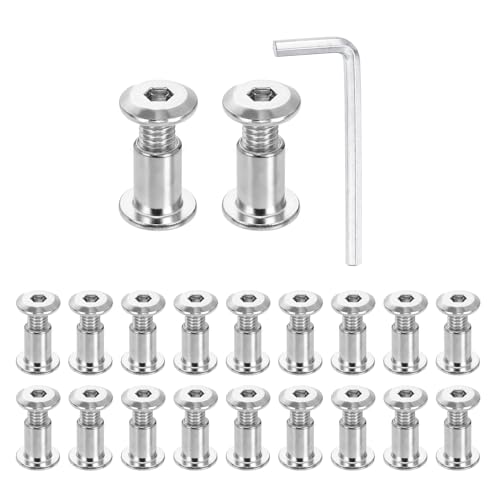 HARFINGTON 20 Set M6x16mm Hex Drive Socket Cap Bolt and M6x12mm Nuts with M4 Hex Wrench, Furniture Connector Bolts and Screws for Furniture Countersunk Belt, Silver - size: M6x16mm, M6x12mm
