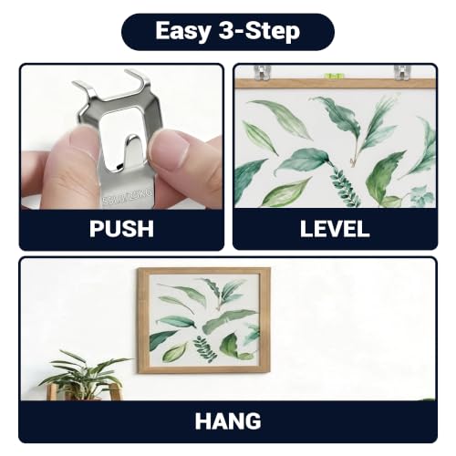 107 Pcs Picture Hanging Kit Hooks: 25 40 65 LB Drywall Picture Hangers Claw Hardware - Tool Nail Free No Damage Heavy Duty Wall Hanger for Room Office Mirror Photo Poster Frame Decor