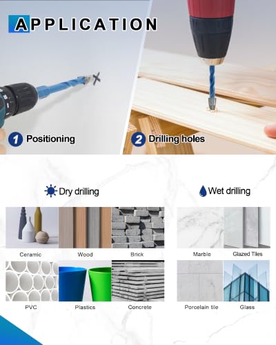 Diamond Drill Bit - BRSCHNITT 1/4 inch Masonry Drill Bits Set for Porcelain Tile Ceramic Stone Granite Marble,Hex Shank Diamond Hole Saw Drill Bit(5pcs/Pack). - size: 6/6/6/6mm+6mm