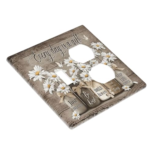 Floral Daisy Rustic Vintage Flower Vase Wood Grain Wallplates 1 Toggle 1 Duplex Switch Plate Electrical GFCI Faceplate Decorative Light Switch Covers for Farmhouse Home Decor - color: Floral Daisy Rustic Vintage Flower Vase Wood Grain, size: 1 Toggle 1 Du