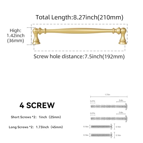 10 Pack 7-1/2 Inch(192mm) Kitchen Cabinet Handles Brushed Gold Cabinet Pulls Zinc Alloy Drawer Pulls Solid Kitchen Hardware - color: Brushed Gold, size: 7-1/2'' Hole Center(192mm)