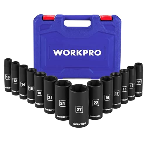 WORKPRO 14-Piece 1/2＂ Drive Deep Impact Socket Set, Metric - style: 14PC, Metric