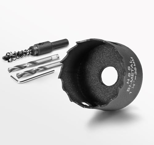 1-1/2 Inch Hole Saw with 9.1mm Triangle Shank Arbor, JTemgle Bi-Metal Hole Saw Heavy Duty Hole Cutting Tool for Cornhole Boards, Recessed Lights, Wood, Plastic, Drywall & Soft Metal - size: 1-1/2", 24mm Cutting Depth