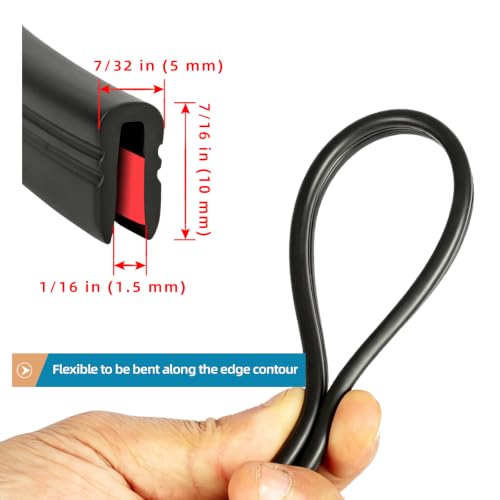 1/16" Rubber Edge Trim Guard 10ft/3m, Self Adhesive Door Edge Protector, U Shape Edge Seal Strip Fits Edges up to 5/64“ Thick (Black) - size: 118" L x 0.2" W