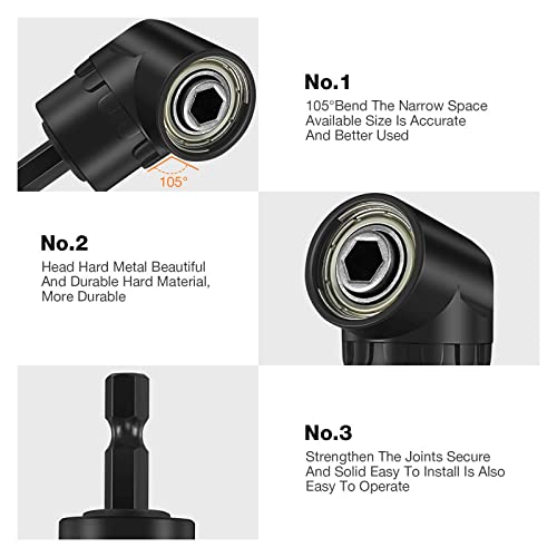 CIGOTU Right Angle Drill Adaptor,4-in-1 Impact Drill Bit Extension,360° Rotatable 1/4 3/8 1/2" Impact Grade Socket Adapter Set,105 Degree Angle Screwdriver Drill Bit for Household Workplace Industry - color: 4*black